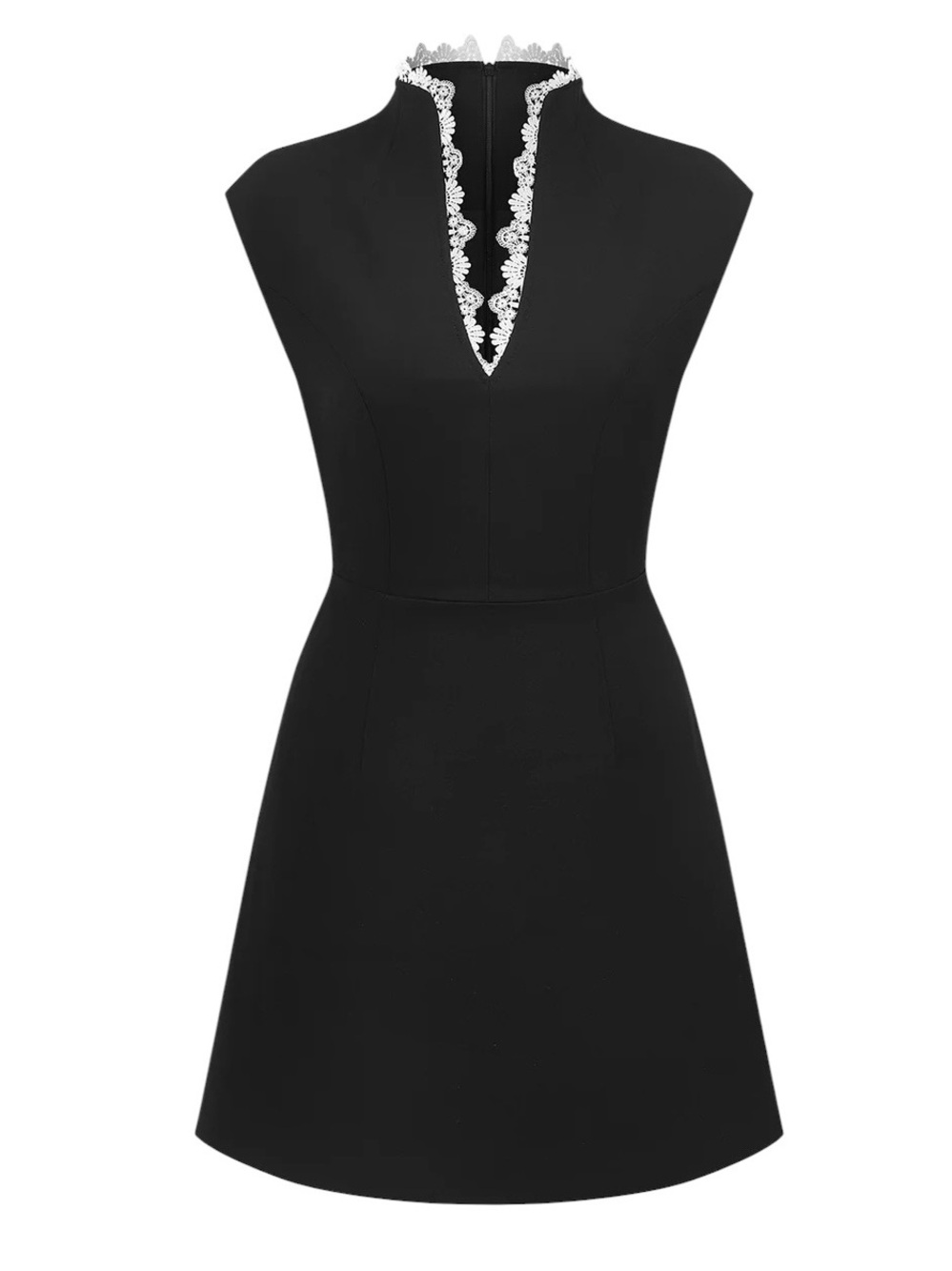 Commense Black with White Lace Trim Mini Dress NWT Small Coquette Preppy
